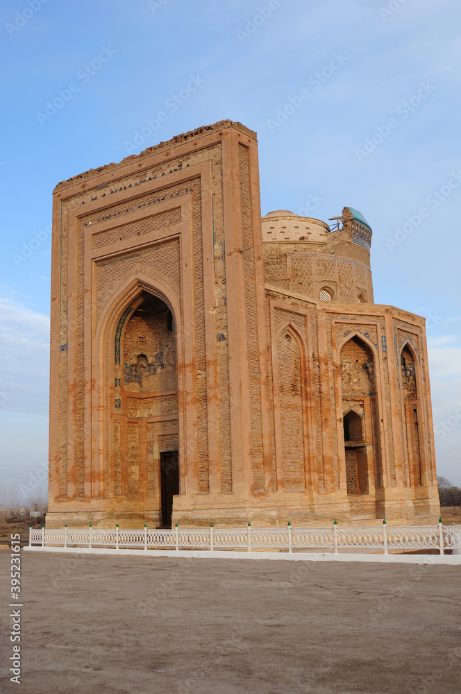 Torebek Hanim Mausoleum was built in the 14th century. Mrs. Torebek is the wife of Emir Timur. The mausoleum is decorated with tiles. Kunya Urgench, Turkmenistan. 