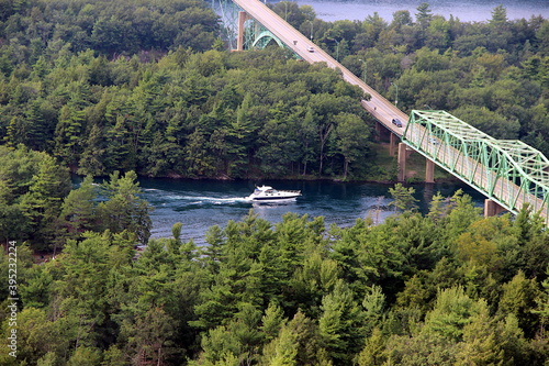upper view of the Canadian Thousand Islands, blue Rivers with high trees combine with a lot of evergreen vegetation gives the area his beautiful and special view. nature power. photo
