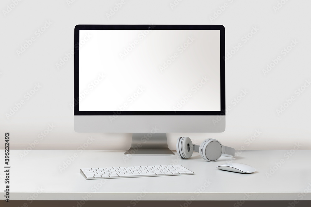 Desktop computer on a white