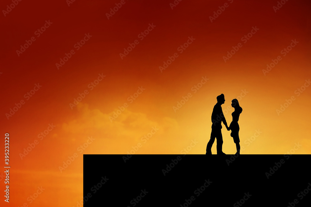 Silhouette of man and woman , couple in love , valentine concept