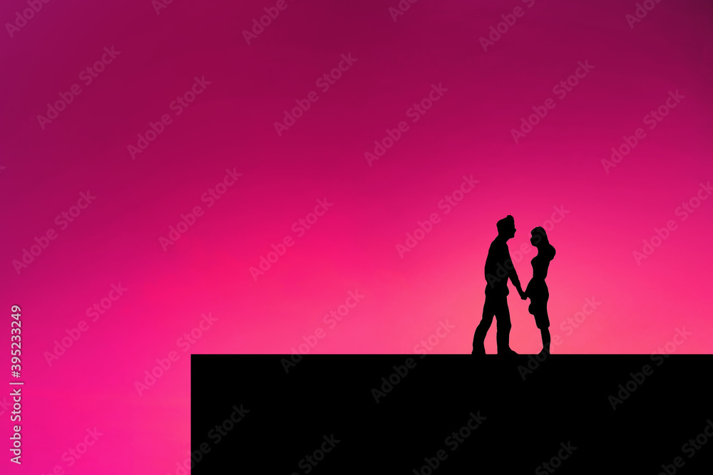 man and woman on pink background , couple in love , valentine concept