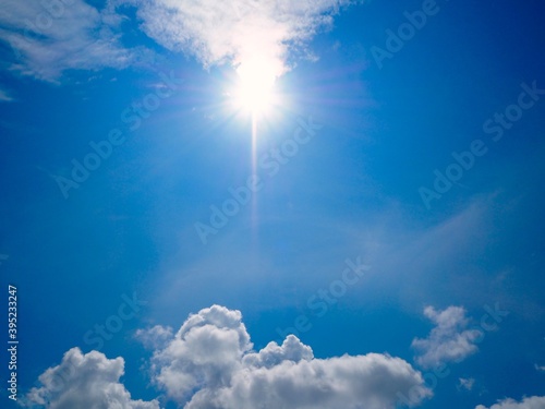 blue sky with sunbeam.