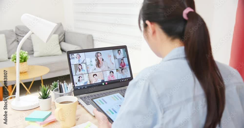 Female worker has video meeting Female worker has video meeting