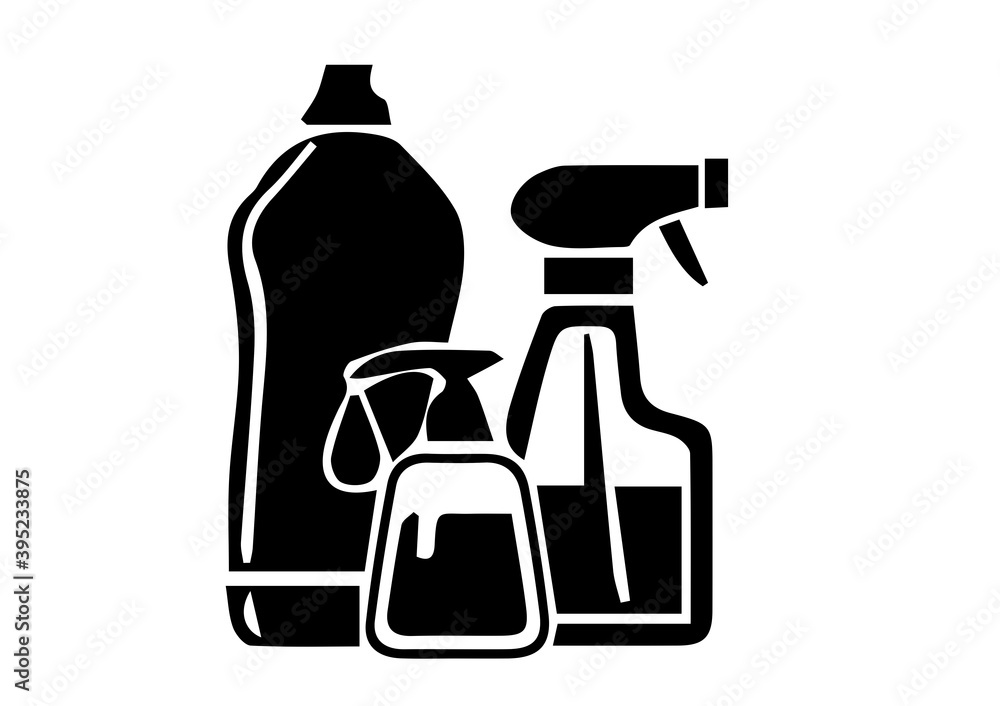 Silhouette of cleaning utensils on white background Silhouette of cleaning utensils on white background