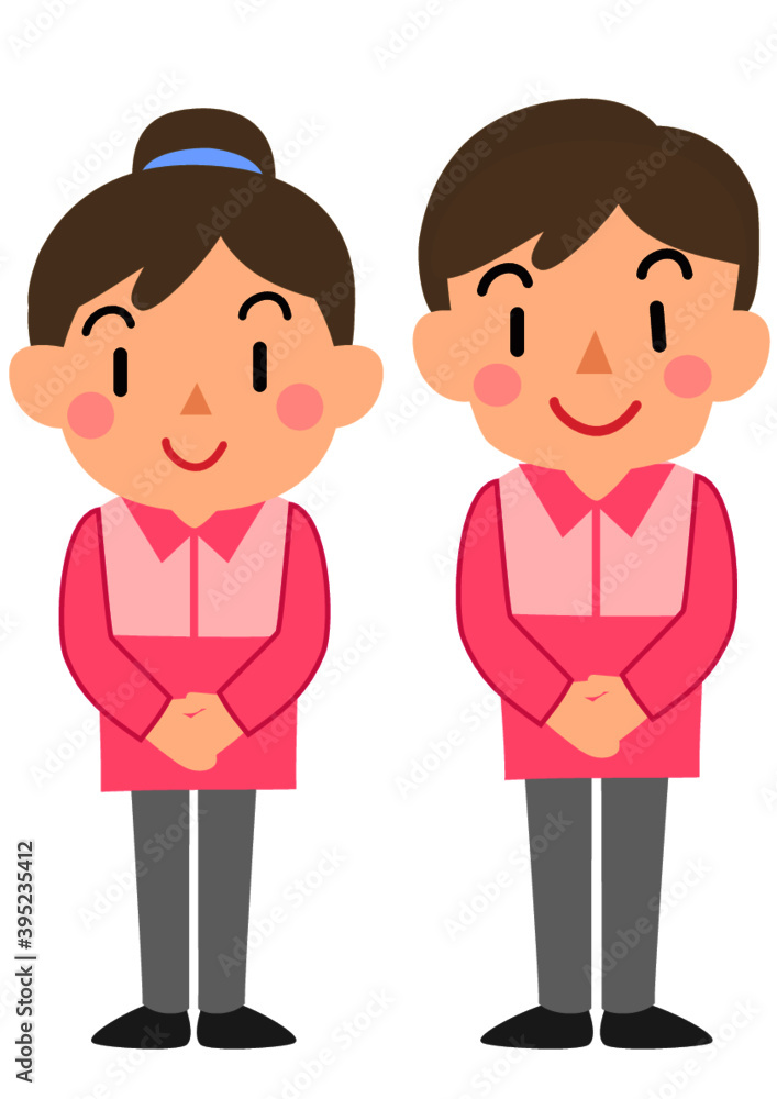 笑顔の女性と男性のコンビニ店員