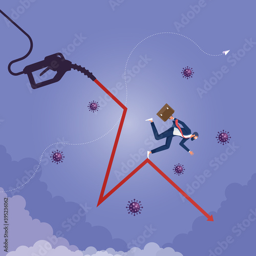 The fall in the value of crude oil Concept, Concept of fall in oil prices, Businessman falling from graph down, investment and petroleum industry, Oil prices fall due to covid-19 crisis