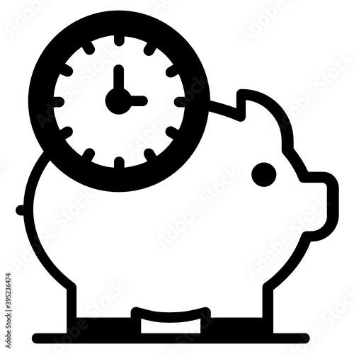 
Piggy bank with clock portraying the concept of save time icon in filled design 
