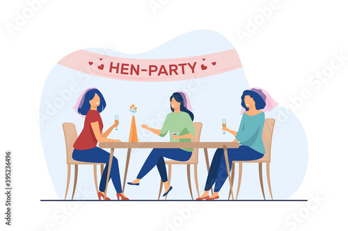 Happy woman having fun at hen party. Bride, friend, cocktail flat vector illustration. Marriage and celebration concept for banner, website design or landing web page