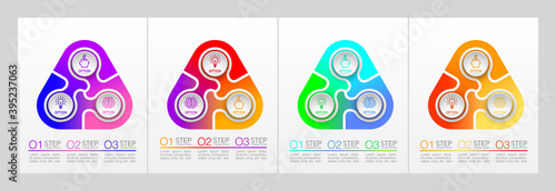 Set flat puzzle round infographics presentation. 2,3,4,5,6,7,8 steps circle business diagram. sections compare service banner. pieces jigsaw illustration template shape. Abstract puzzle Background set