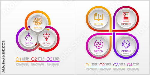 Set 1,2,3,4 circle shapes components Infographic. Modern business circle origami style one, two, three, four options banner. infographics illustration, workflow layout, number options, web design set