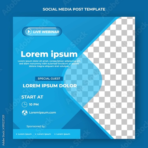 Editable square banner template. Webinar banner template with blue color background. Flat design vector with photo collage. Suitable for social media, banner and web internet ads.