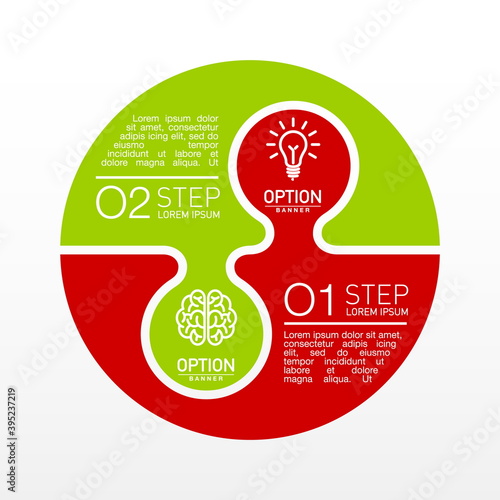Two piece flat puzzle round infographic presentation. 2 steps circle business diagram. Two section compare service banner. 2 pieces jigsaw illustration template shape Abstract puzzle jigsaw Background