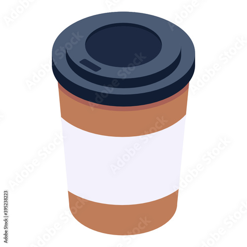 
Unique icon of takeaway coffee cup, isometric icon 
