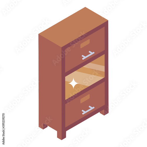 
Isometric icon of books cupboard, contains books 
