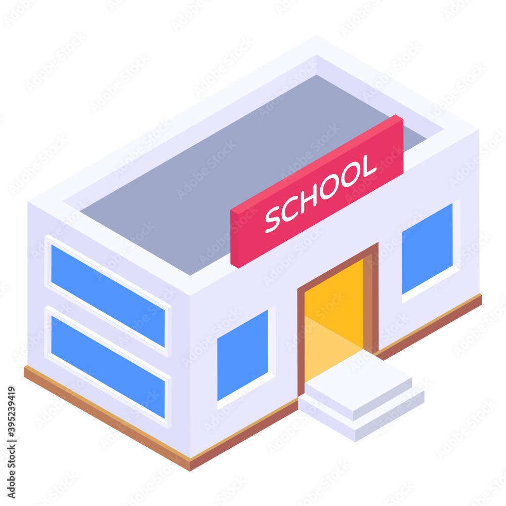 
Isometric icon of school building, learning institute
