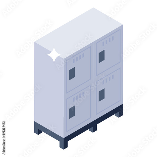  Isometric style icon showing school locker, keep things safe 