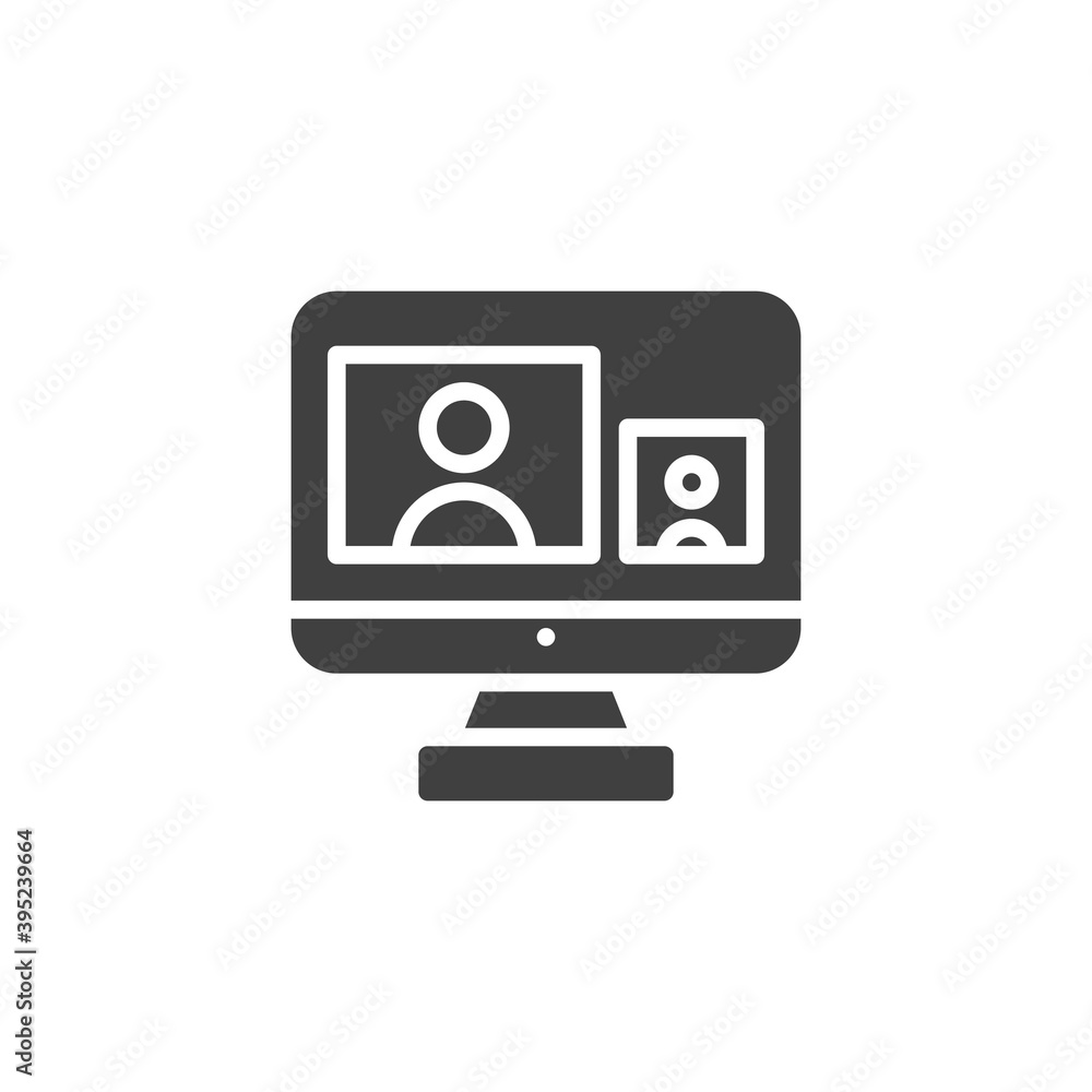 Online webinar monitor vector icon. filled flat sign for mobile concept and web design. Computer monitor video conference glyph icon. Symbol, logo illustration. Vector graphics Online webinar monitor vector icon. filled flat sign for mobile concept and web design. Computer monitor video conference glyph icon. Symbol, logo illustration. Vector graphics