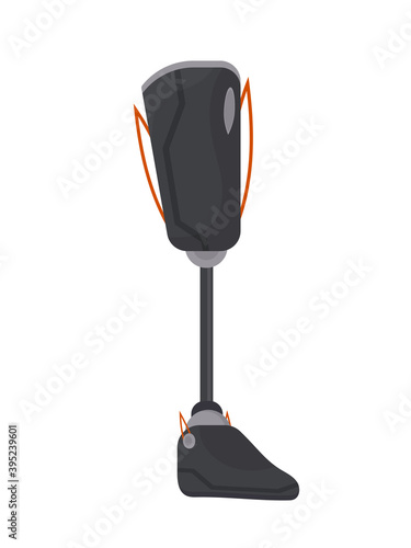 Futuristic human leg prosthesis. Metal leg implant. Isolated. Vector.