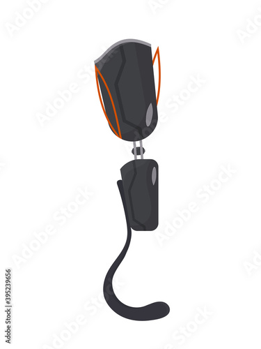 Futuristic human leg prosthesis. Metal leg implant. Isolated. Vector.