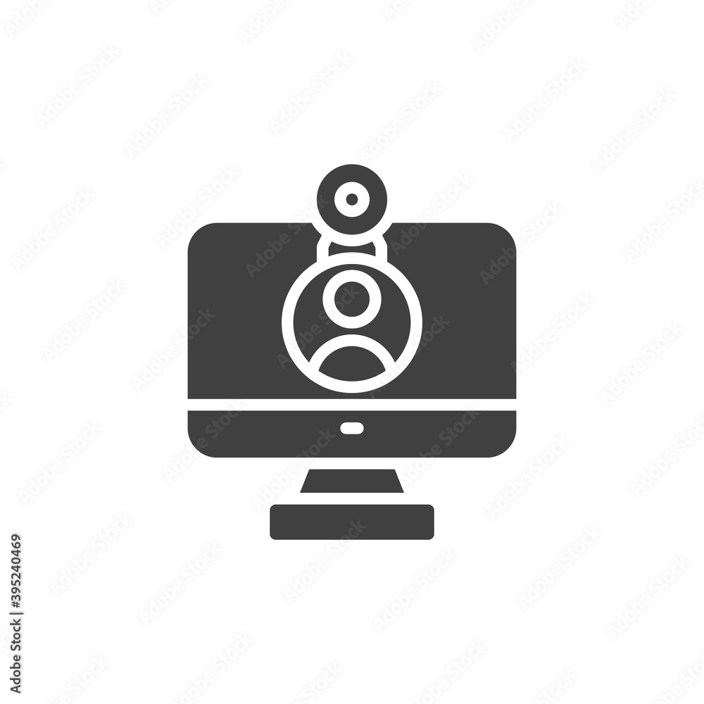 Computer video call vector icon. PC monitor with webcam filled flat sign for mobile concept and web design. Online video chat glyph icon. Symbol, logo illustration. Vector graphics Computer video call vector icon. PC monitor with webcam filled flat sign for mobile concept and web design. Online video chat glyph icon. Symbol, logo illustration. Vector graphics