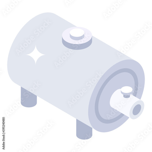 
Horizontal copper water cylinder, water storage icon in isometric
