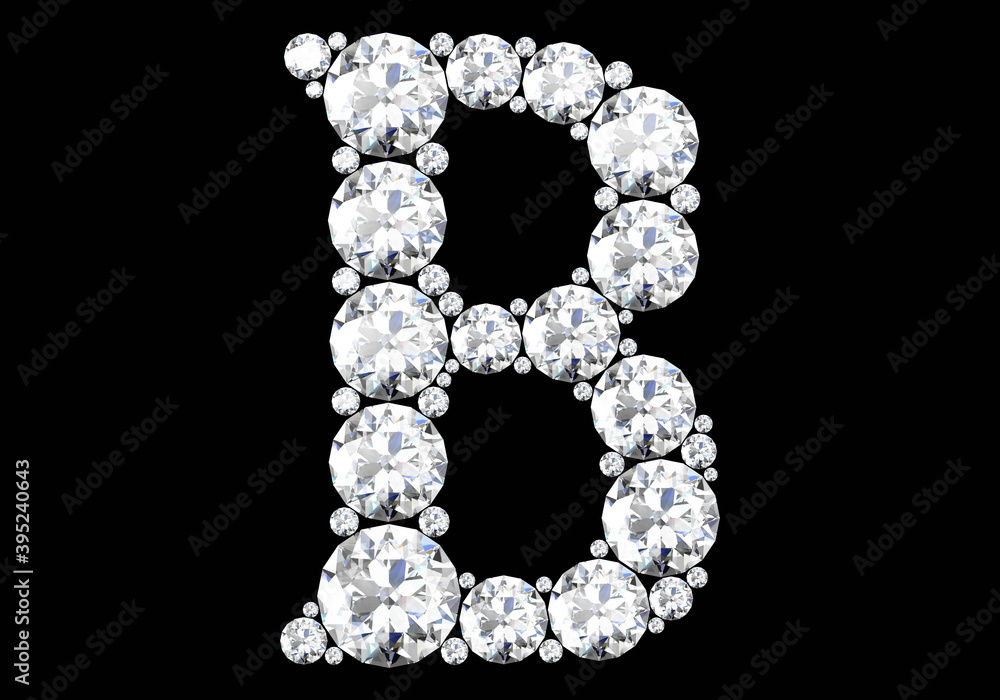 Diamond letters with gemstones isolated on black. 3D rendering Diamond letters with gemstones isolated on black. 3D rendering