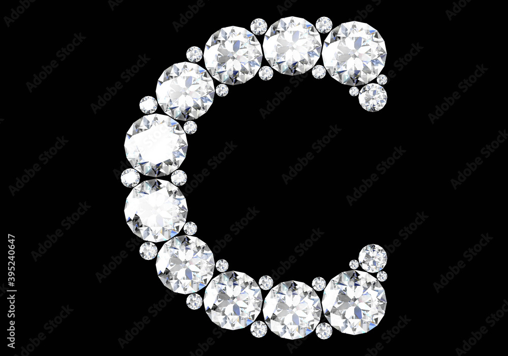 Diamond letters with gemstones isolated on black. 3D rendering Diamond letters with gemstones isolated on black. 3D rendering