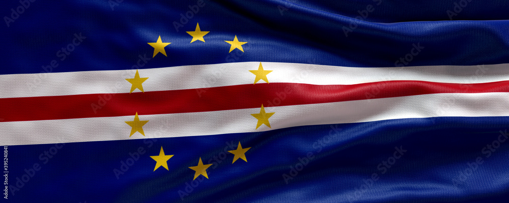 Waving flag of Cape Verde - Flag of Cape Verde - 3D flag background Waving flag of Cape Verde - Flag of Cape Verde - 3D flag background