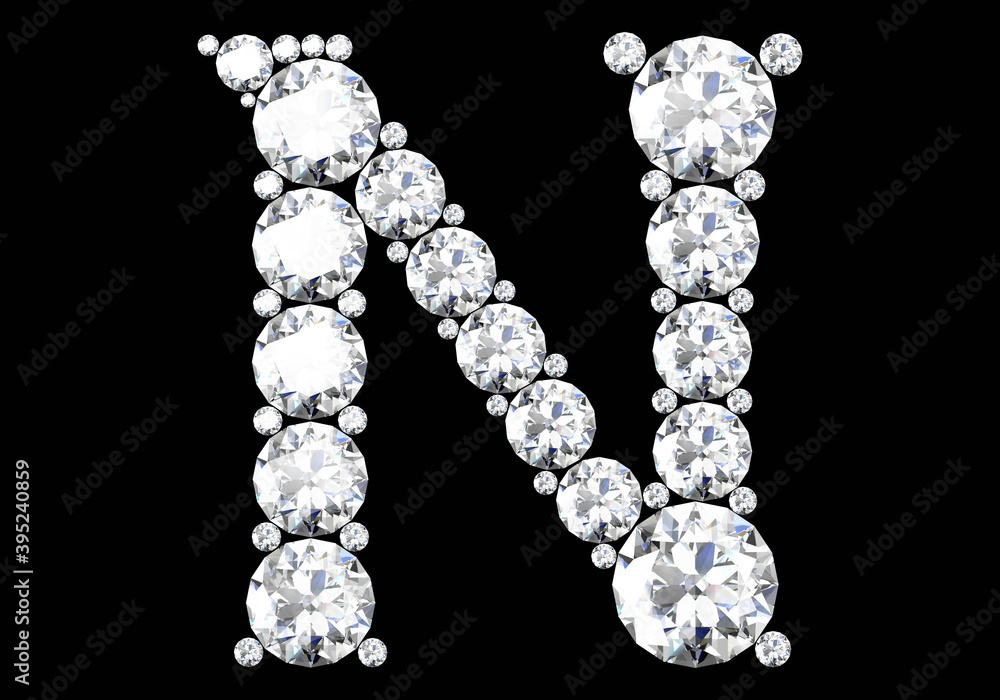 Diamond letters with gemstones isolated on black. 3D rendering Diamond letters with gemstones isolated on black. 3D rendering