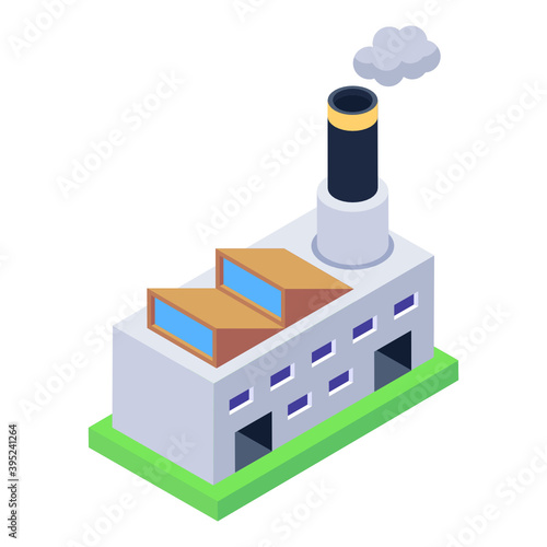 
Building with chimney depicting factory icon in isometric style
