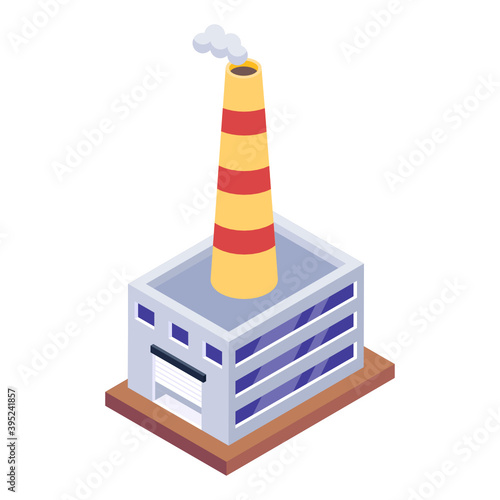 
Industrial gas releasing smokestack, isometric icon of chimneys 

