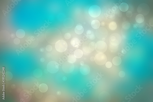 Abstract gradient of light blue turquoise gray background texture with glowing circular bokeh lights. Beautiful colorful spring or summer backdrop.