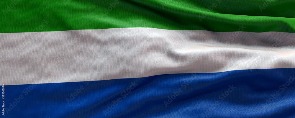 Waving flag of Sierra Leone - Flag of Sierra Leone - 3D flag background Waving flag of Sierra Leone - Flag of Sierra Leone - 3D flag background