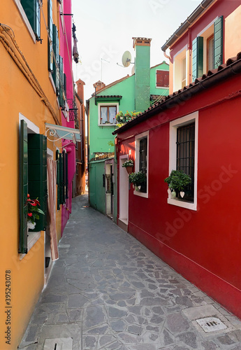 Brightly coloured houses at Burano, island in the Venetian Lagoon, Venice, Italy © Maurizio