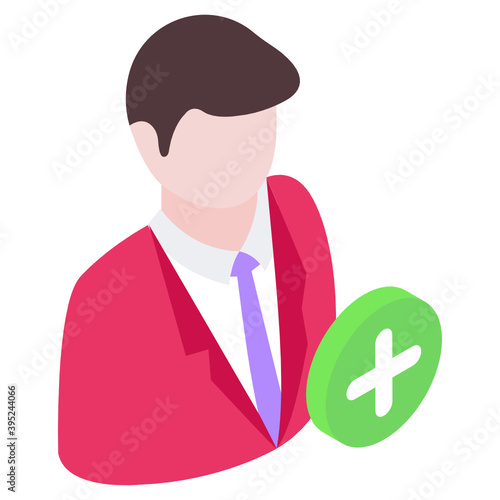 

Plus with person, isometric icon of add user

