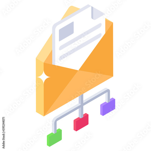  An icon of mail network, isometric design 