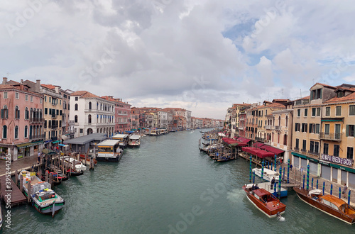 Buildings and boats along the Grand Canal in Venice, Italy
