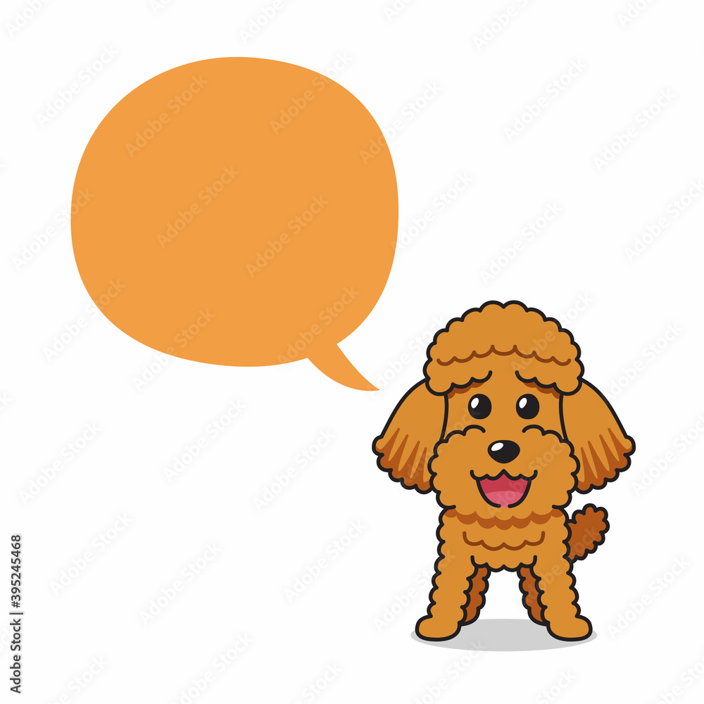 Cartoon character happy poodle dog with speech bubble for design. Cartoon character happy poodle dog with speech bubble for design.