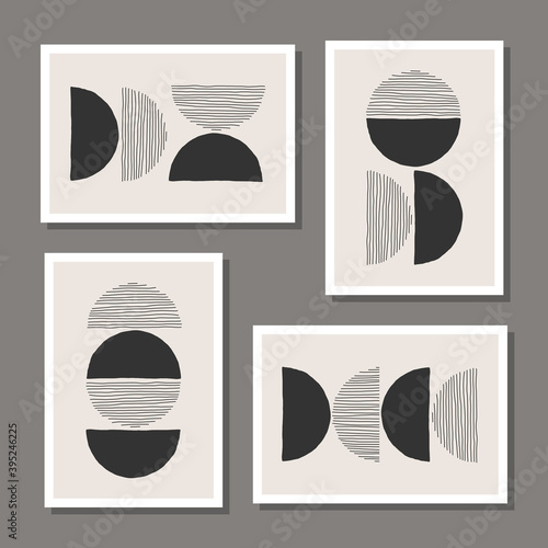 Trendy set of abstract creative minimal artistic hand sketched compositions