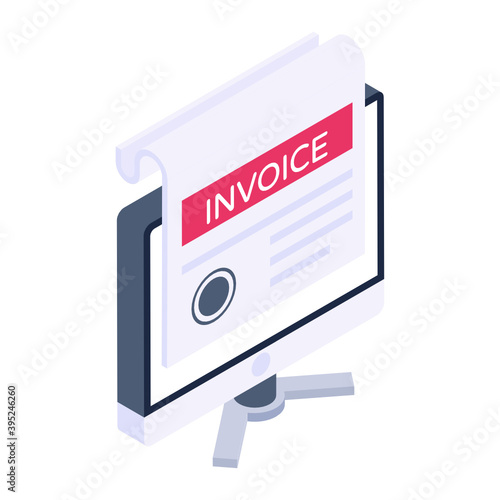 
E banking concept, isometric icon of online receipt vector design 
