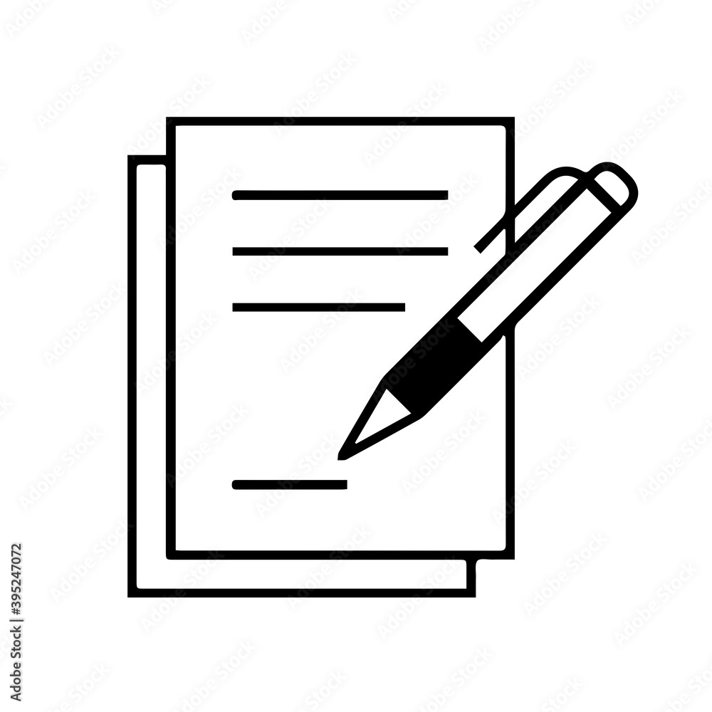Document and pen silhouette on white background Document and pen silhouette on white background
