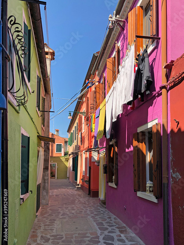 Brightly coloured houses at Burano  island in the Venetian Lagoon  Venice  Italy