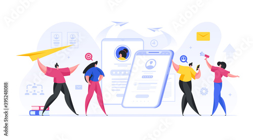People submit their resume online and wait for interview invitation flat concept.