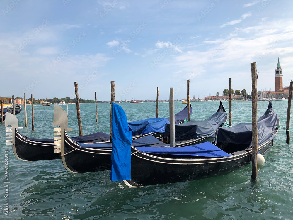 Gondolas along the canal in Venice, Italy