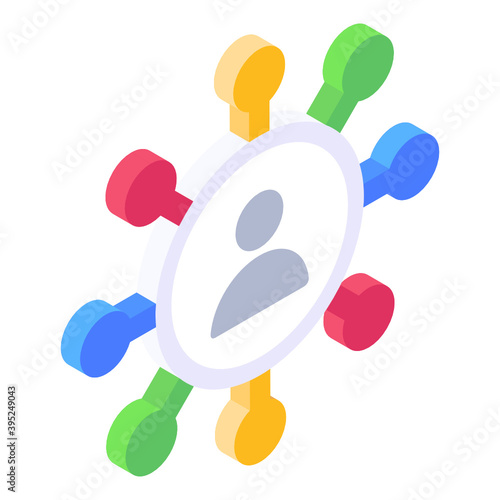 
User surrounded by nodes denoting personal network icon
