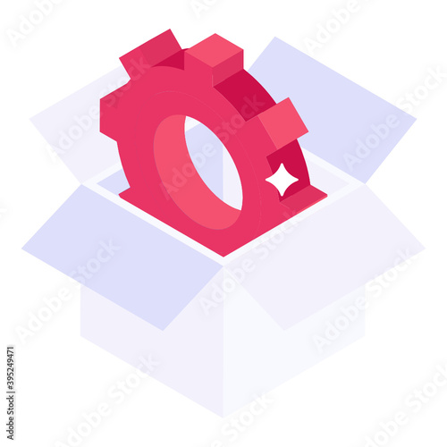 
A cardboard box with gear wheel inside symbolizing seo services package 
