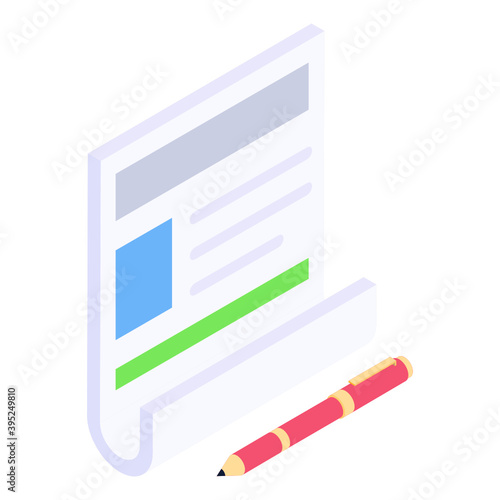  Content writing icon in isometric design 