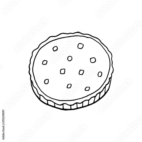 Vector hand drawn quiche. French cuisine dish. Design sketch element for menu cafe, bistro, restaurant, bakery, label and packaging. Illustration on a white background.