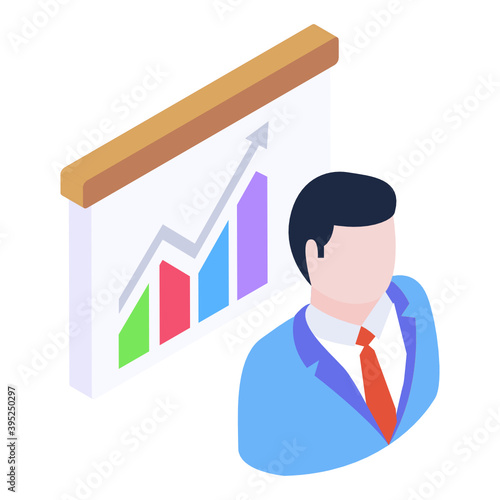 
Data chart with male person denoting business analyst icon
