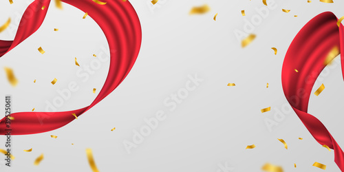 Grand Opening Card with red Ribbon Background glitter frame template.